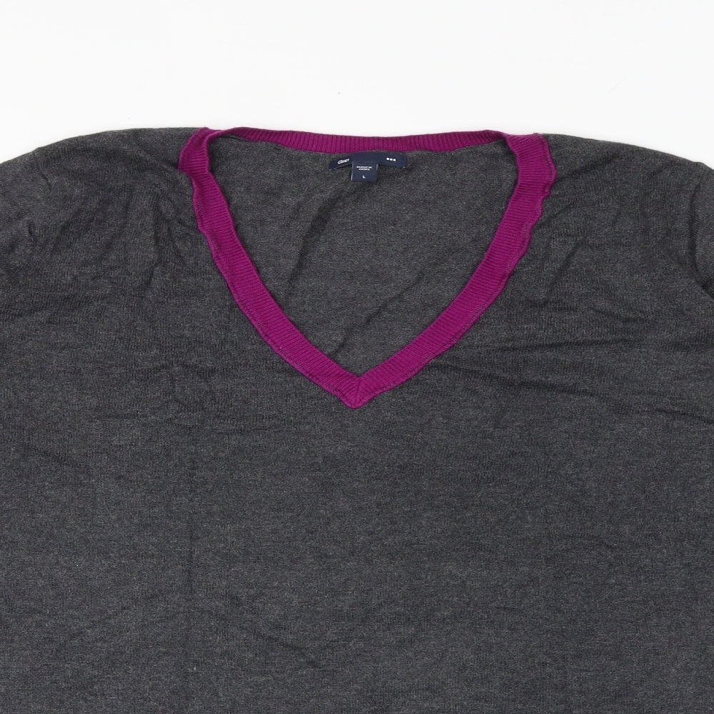 Gap Womens Grey V-Neck Cotton Pullover Jumper Size L