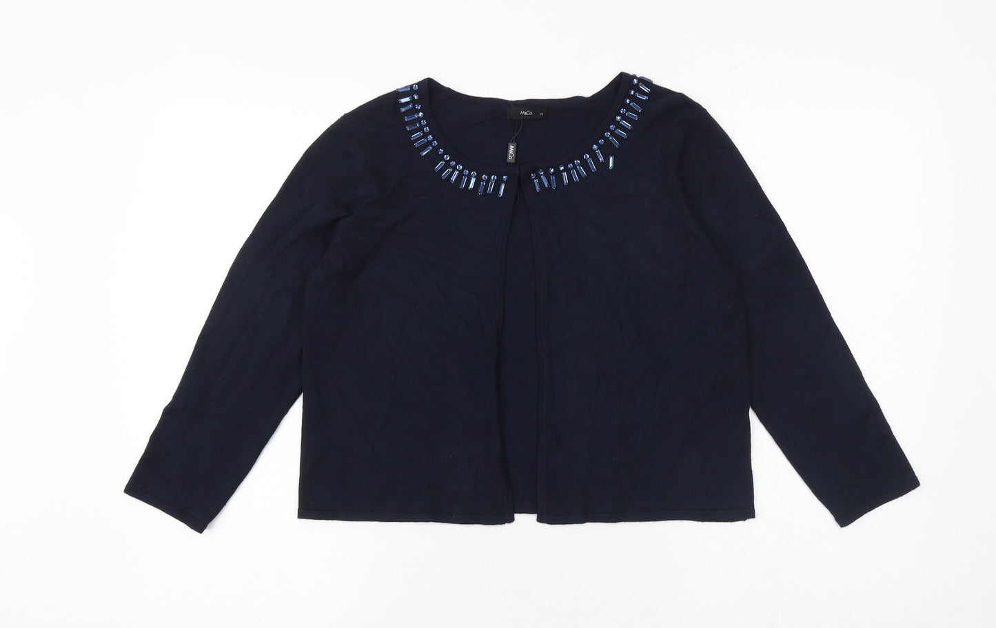 M&Co Womens Blue Round Neck Viscose Cardigan Jumper Size 12