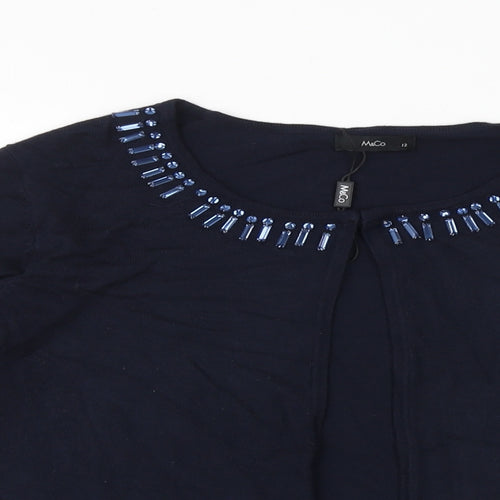 M&Co Womens Blue Round Neck Viscose Cardigan Jumper Size 12
