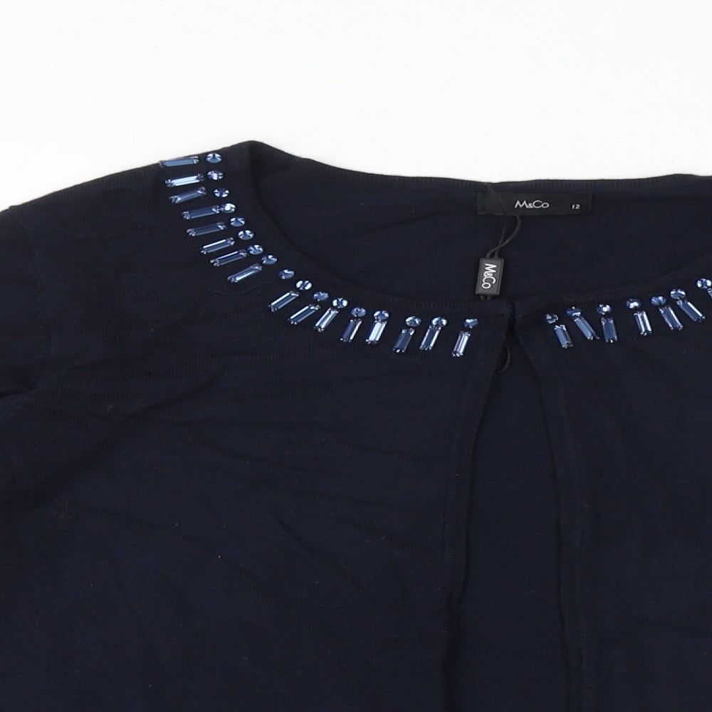 M&Co Womens Blue Round Neck Viscose Cardigan Jumper Size 12