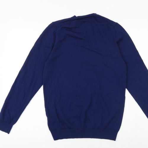 Marks and Spencer Mens Blue V-Neck Acrylic Pullover Jumper Size S Long Sleeve