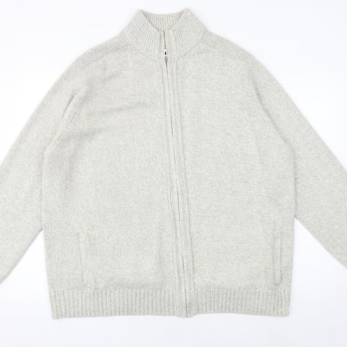 Marks and Spencer Mens Beige High Neck Cotton Full Zip Jumper Size 2XL Long Sleeve