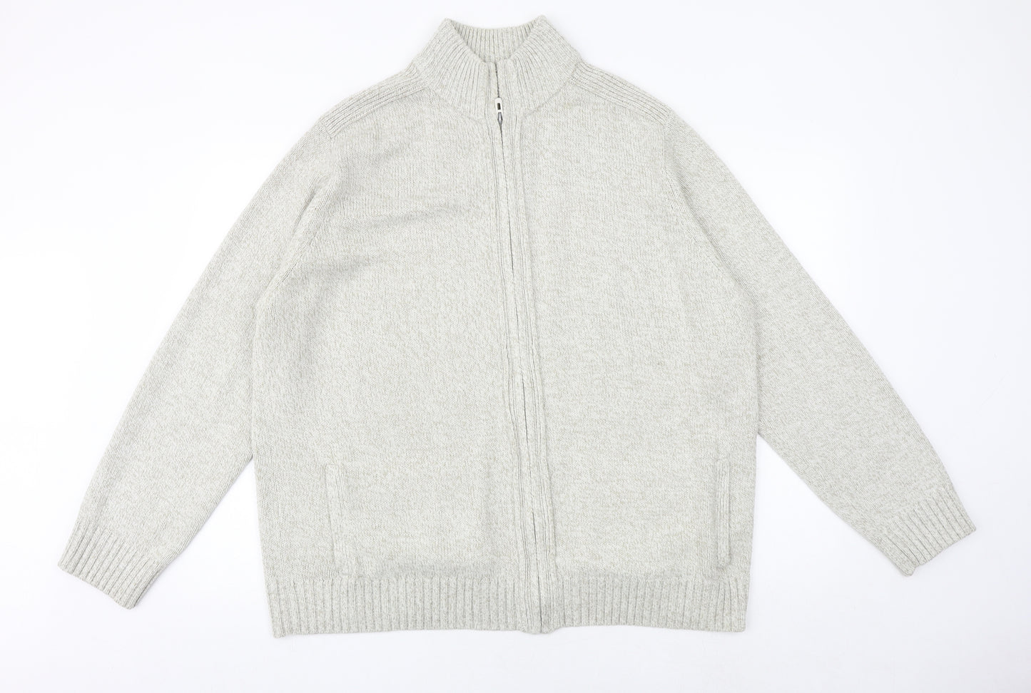 Marks and Spencer Mens Beige High Neck Cotton Full Zip Jumper Size 2XL Long Sleeve