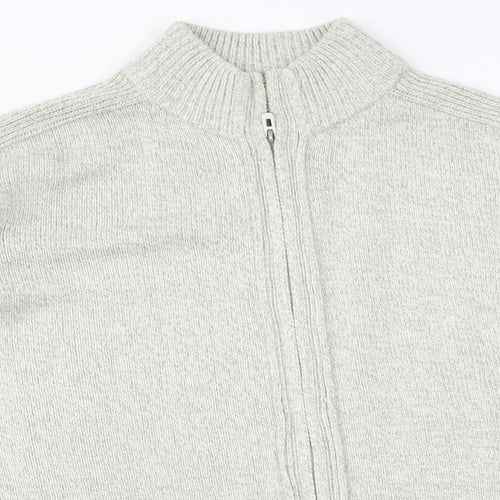 Marks and Spencer Mens Beige High Neck Cotton Full Zip Jumper Size 2XL Long Sleeve