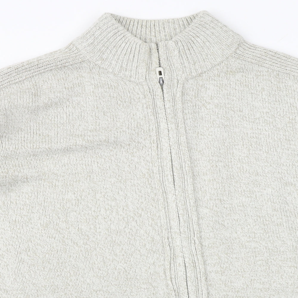 Marks and Spencer Mens Beige High Neck Cotton Full Zip Jumper Size 2XL Long Sleeve