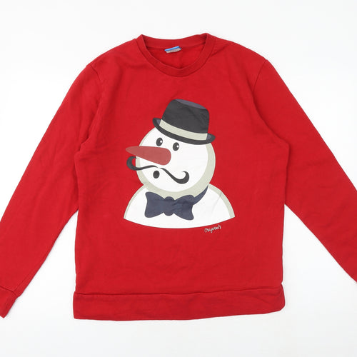 JACK & JONES Mens Red Cotton Pullover Sweatshirt Size M - Snowman Christmas