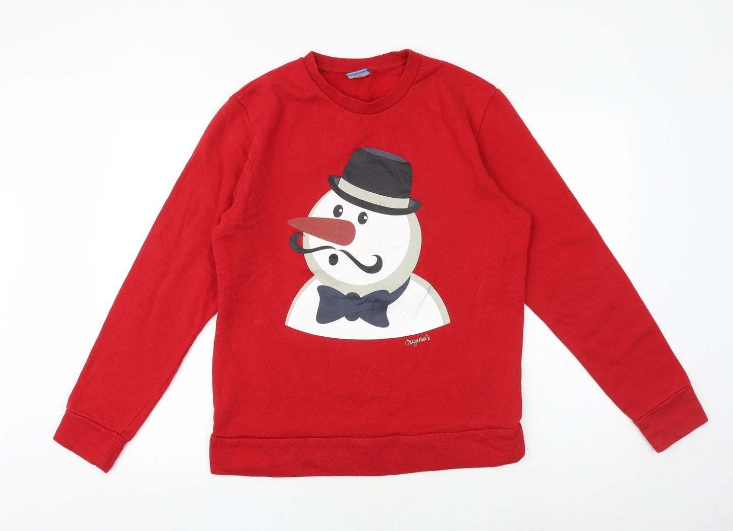 JACK & JONES Mens Red Cotton Pullover Sweatshirt Size M - Snowman Christmas