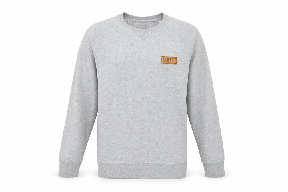 Front view of Authentic Authority Clothing men’s grey polyester pullover sweatshirt, size M