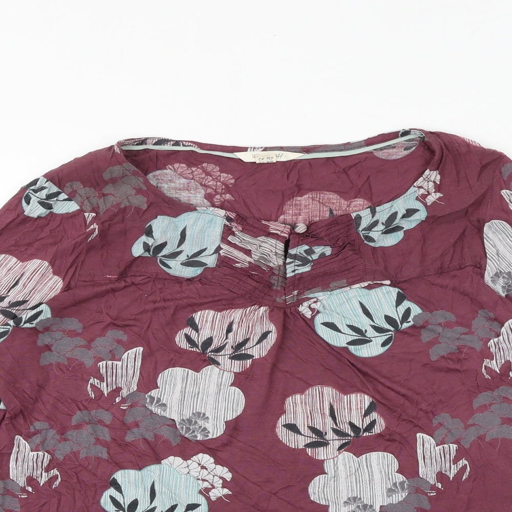 White Stuff Womens Purple Geometric Cotton Basic Blouse Size 14 Round Neck