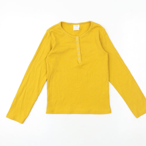 Zara Girls Yellow Cotton Basic T-Shirt Size 9 Years Round Neck Snap