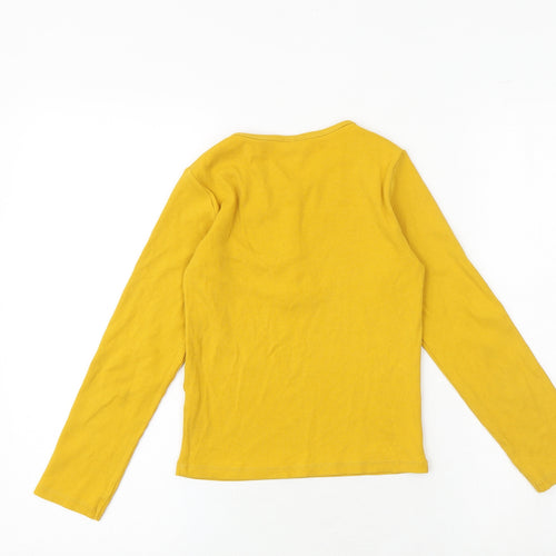 Zara Girls Yellow Cotton Basic T-Shirt Size 9 Years Round Neck Snap