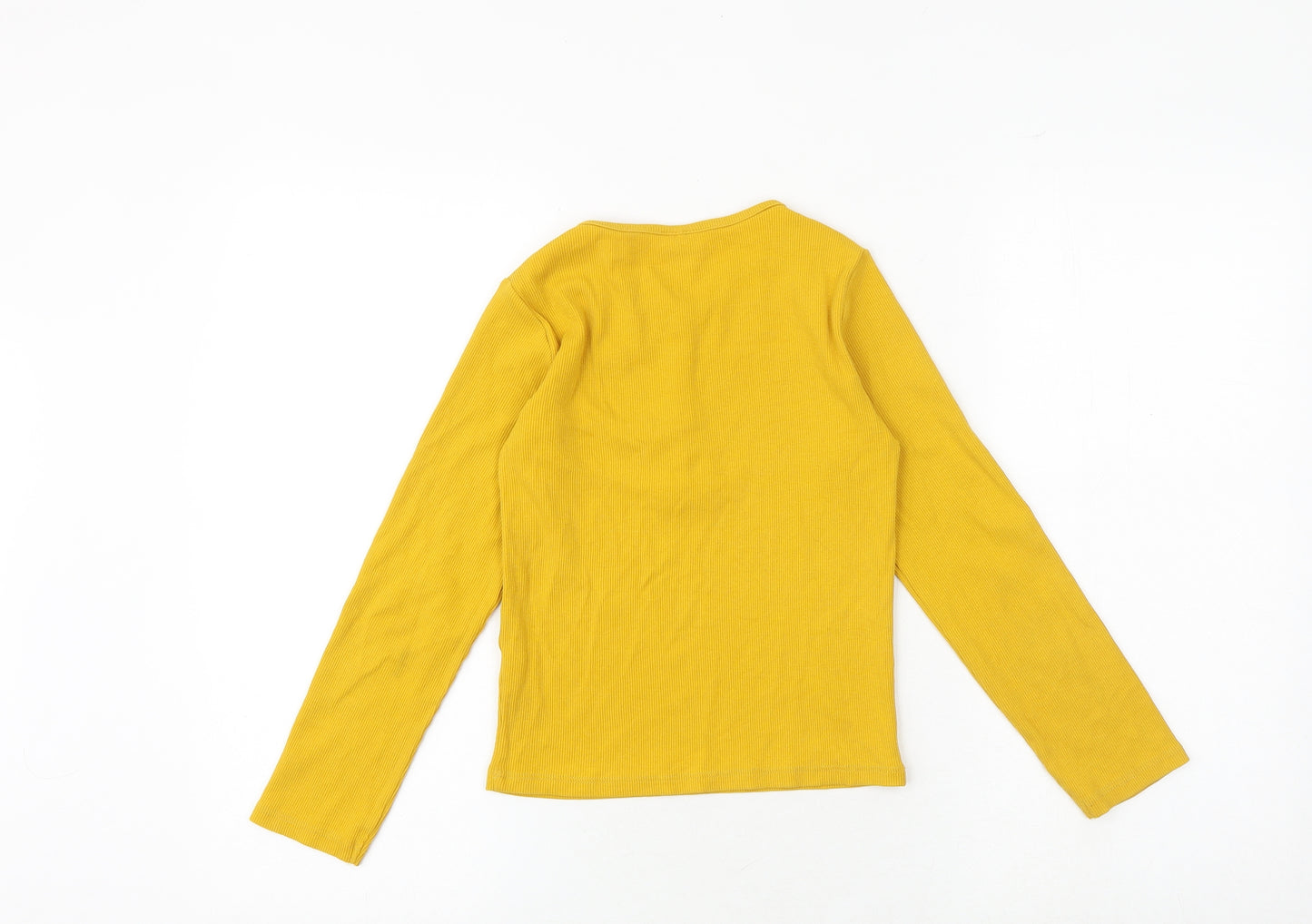 Zara Girls Yellow Cotton Basic T-Shirt Size 9 Years Round Neck Snap