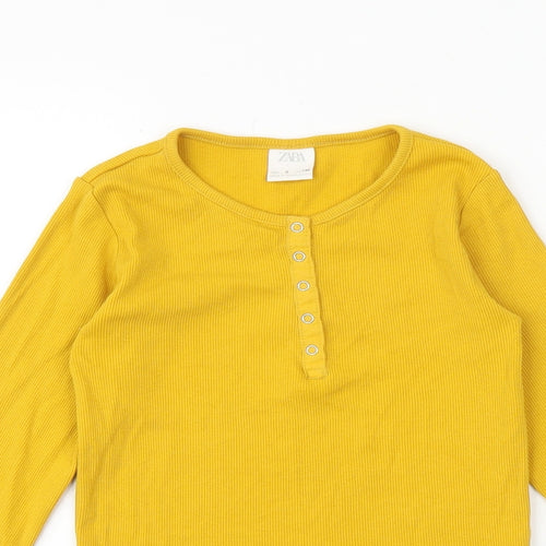 Zara Girls Yellow Cotton Basic T-Shirt Size 9 Years Round Neck Snap