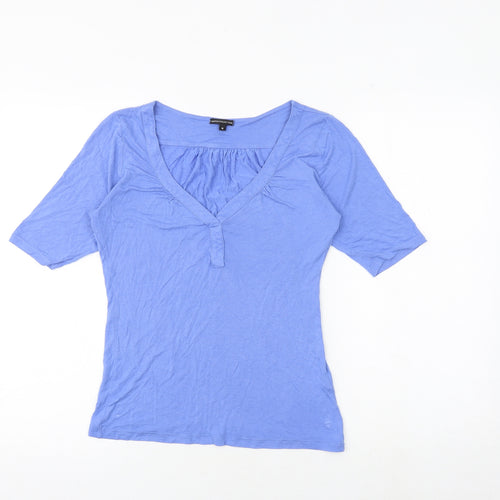 Marks and Spencer Womens Blue Viscose Basic T-Shirt Size 10 V-Neck