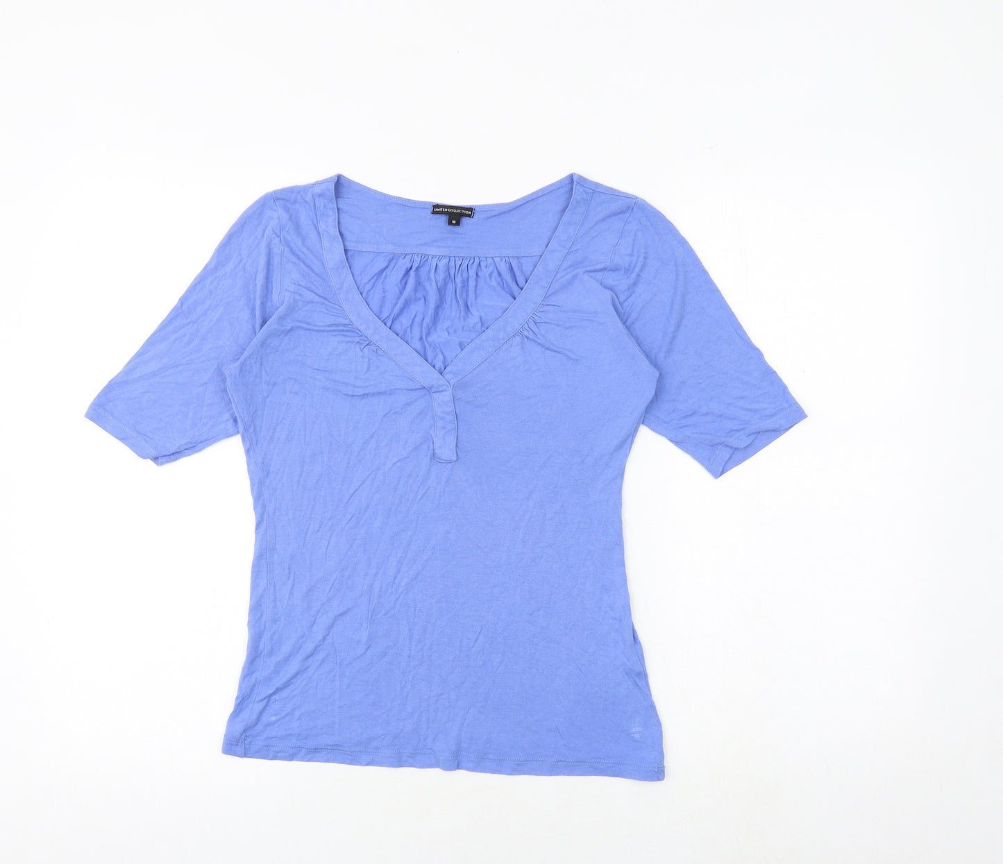 Marks and Spencer Womens Blue Viscose Basic T-Shirt Size 10 V-Neck