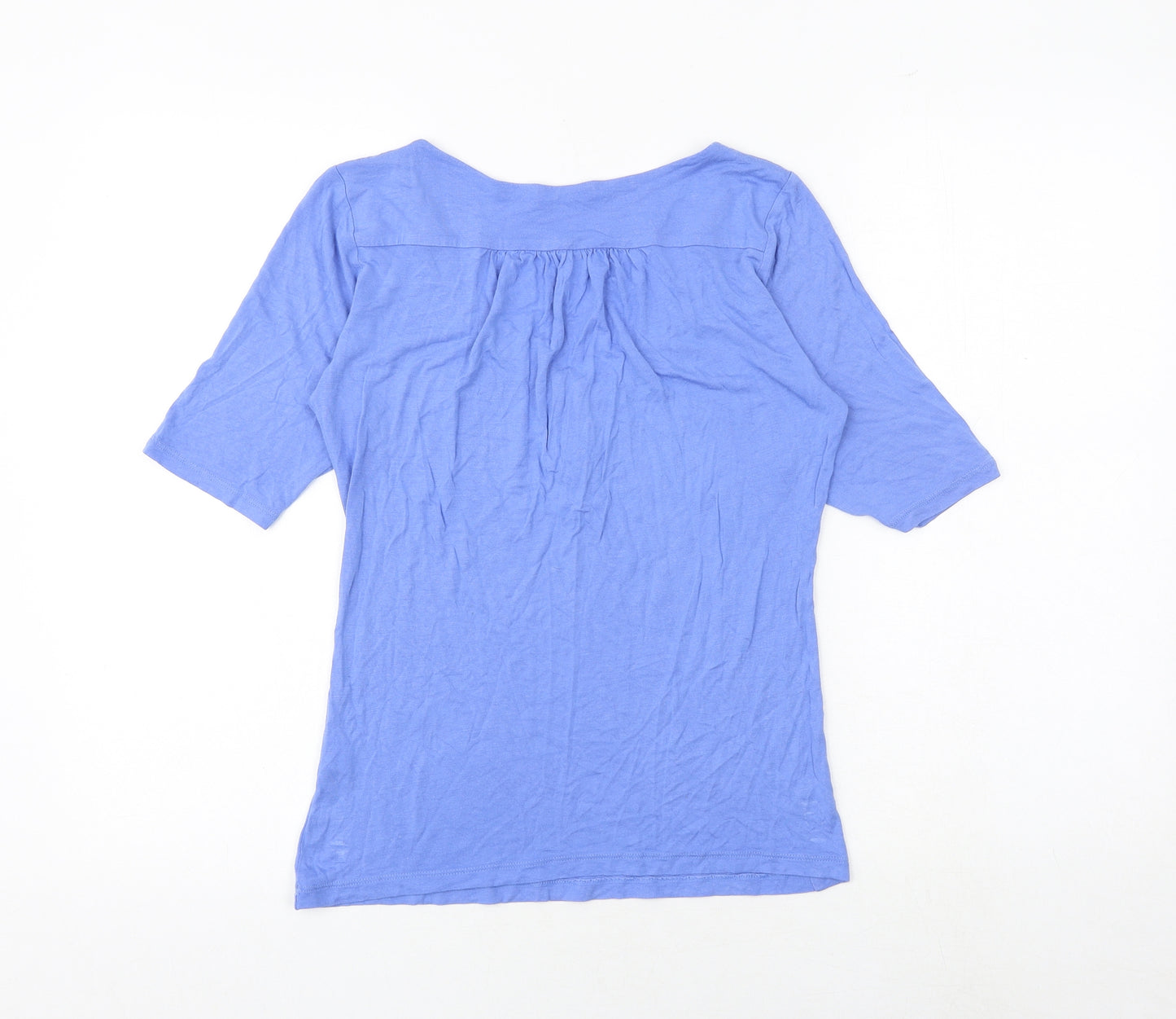 Marks and Spencer Womens Blue Viscose Basic T-Shirt Size 10 V-Neck