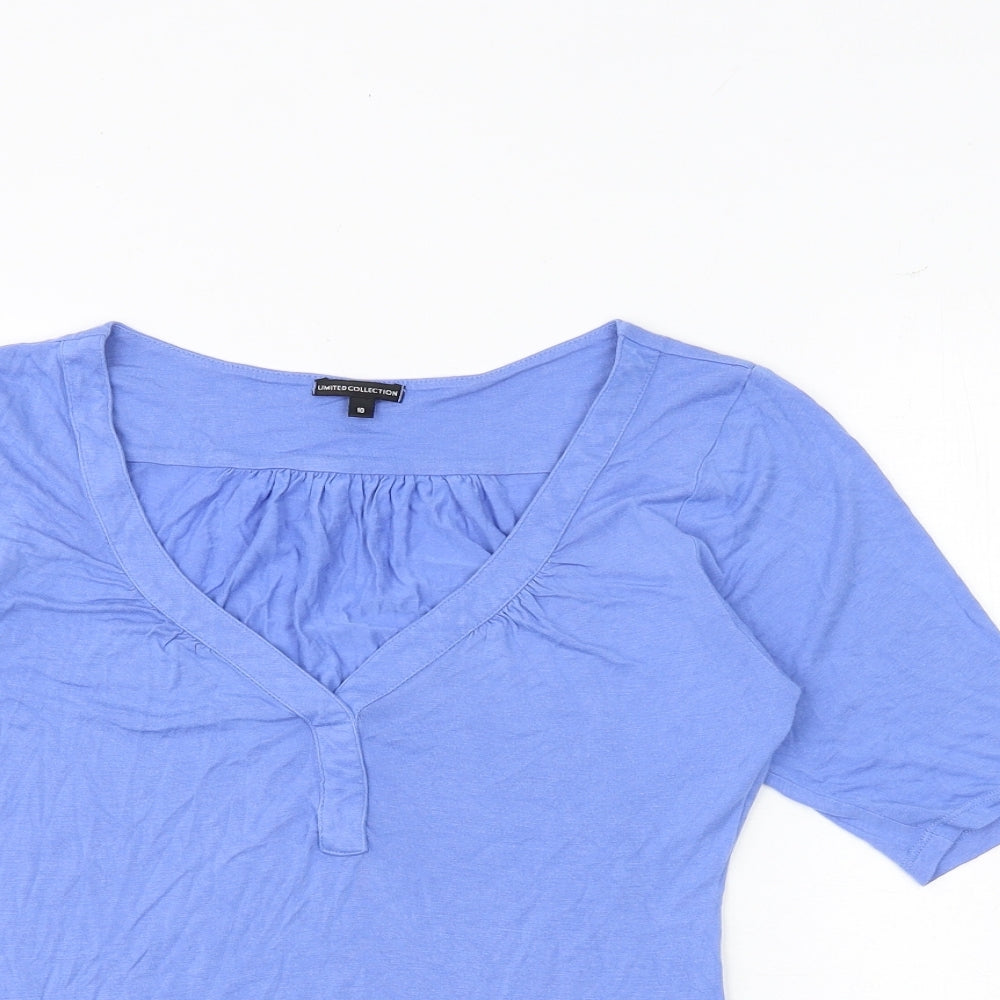 Marks and Spencer Womens Blue Viscose Basic T-Shirt Size 10 V-Neck