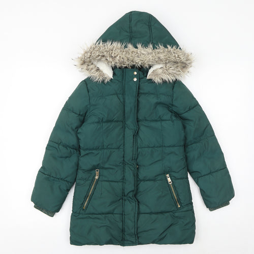 Marks and Spencer Girls Green Quilted Coat Size 7-8 Years Zip