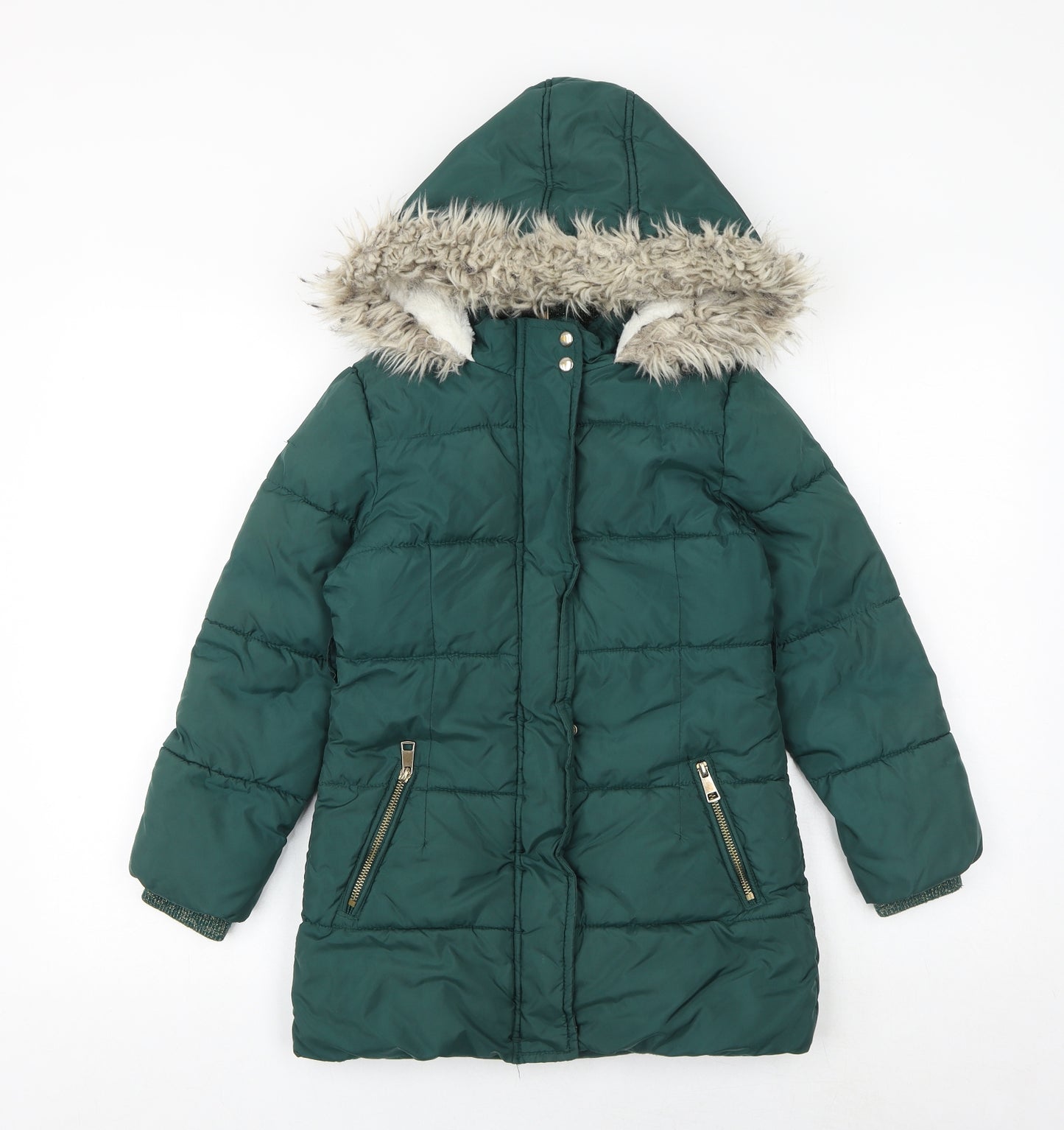 Marks and Spencer Girls Green Quilted Coat Size 7-8 Years Zip