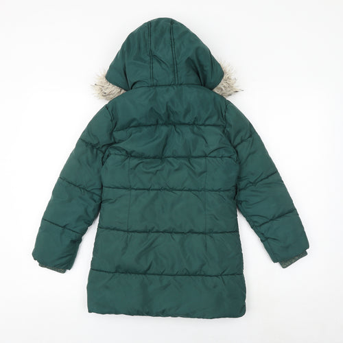 Marks and Spencer Girls Green Quilted Coat Size 7-8 Years Zip