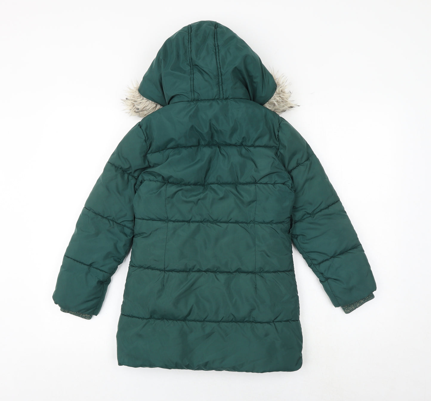 Marks and Spencer Girls Green Quilted Coat Size 7-8 Years Zip