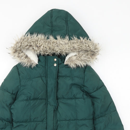 Marks and Spencer Girls Green Quilted Coat Size 7-8 Years Zip