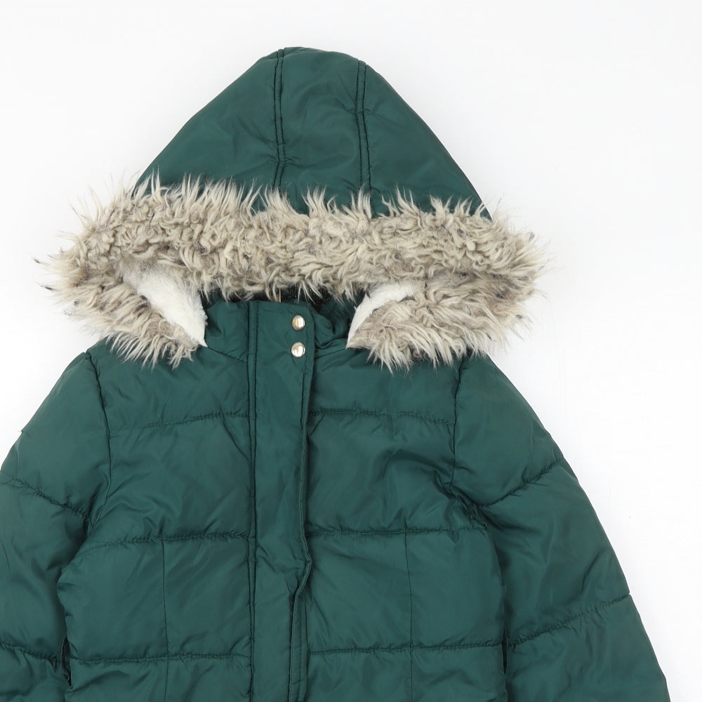Marks and Spencer Girls Green Quilted Coat Size 7-8 Years Zip