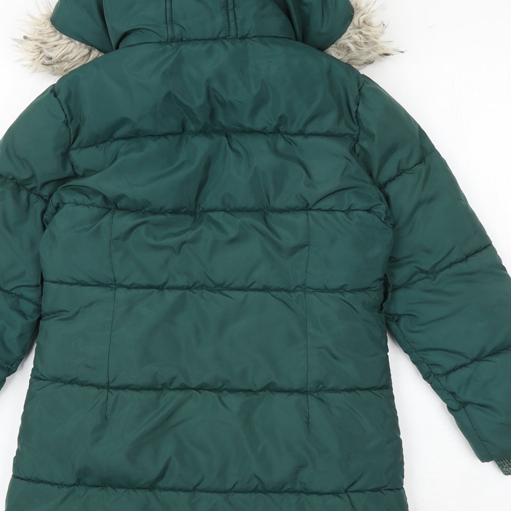 Marks and Spencer Girls Green Quilted Coat Size 7-8 Years Zip