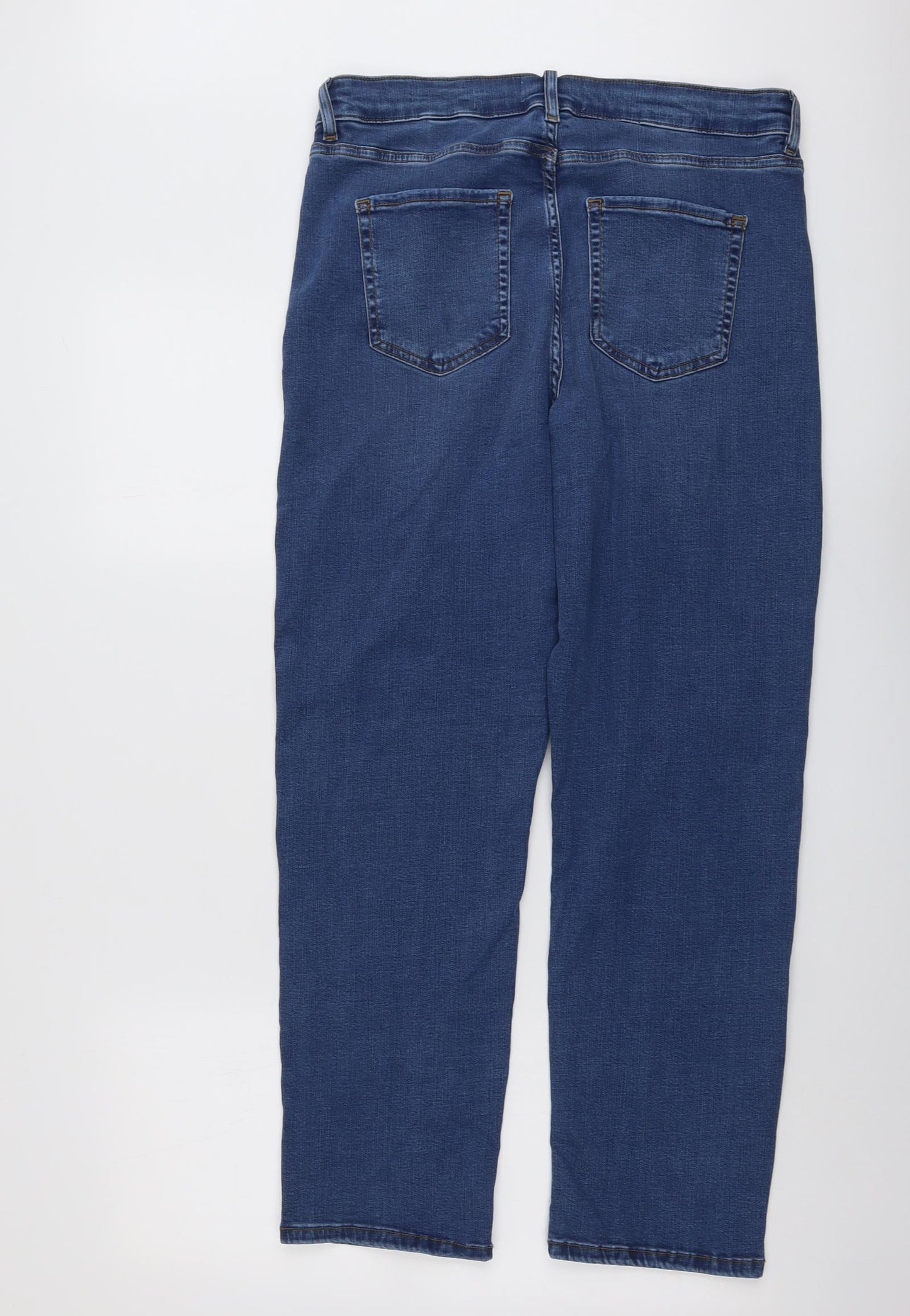 Per Una Womens Blue Cotton Straight Jeans Size 14 L28 in Regular Button