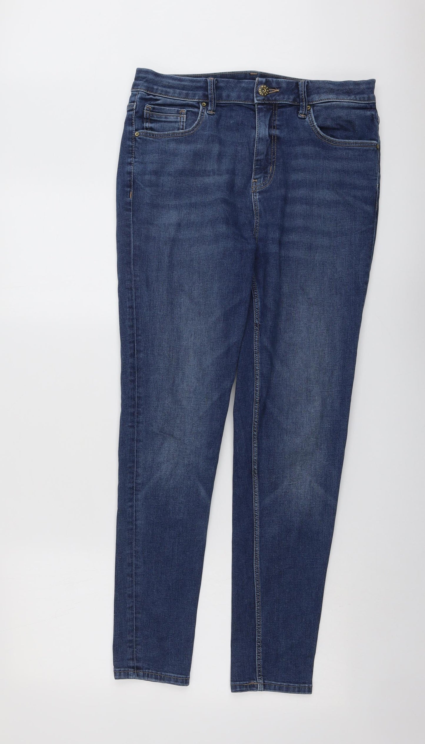 Marks and Spencer Womens Blue Cotton Skinny Jeans Size 14 L28 in Regular Button