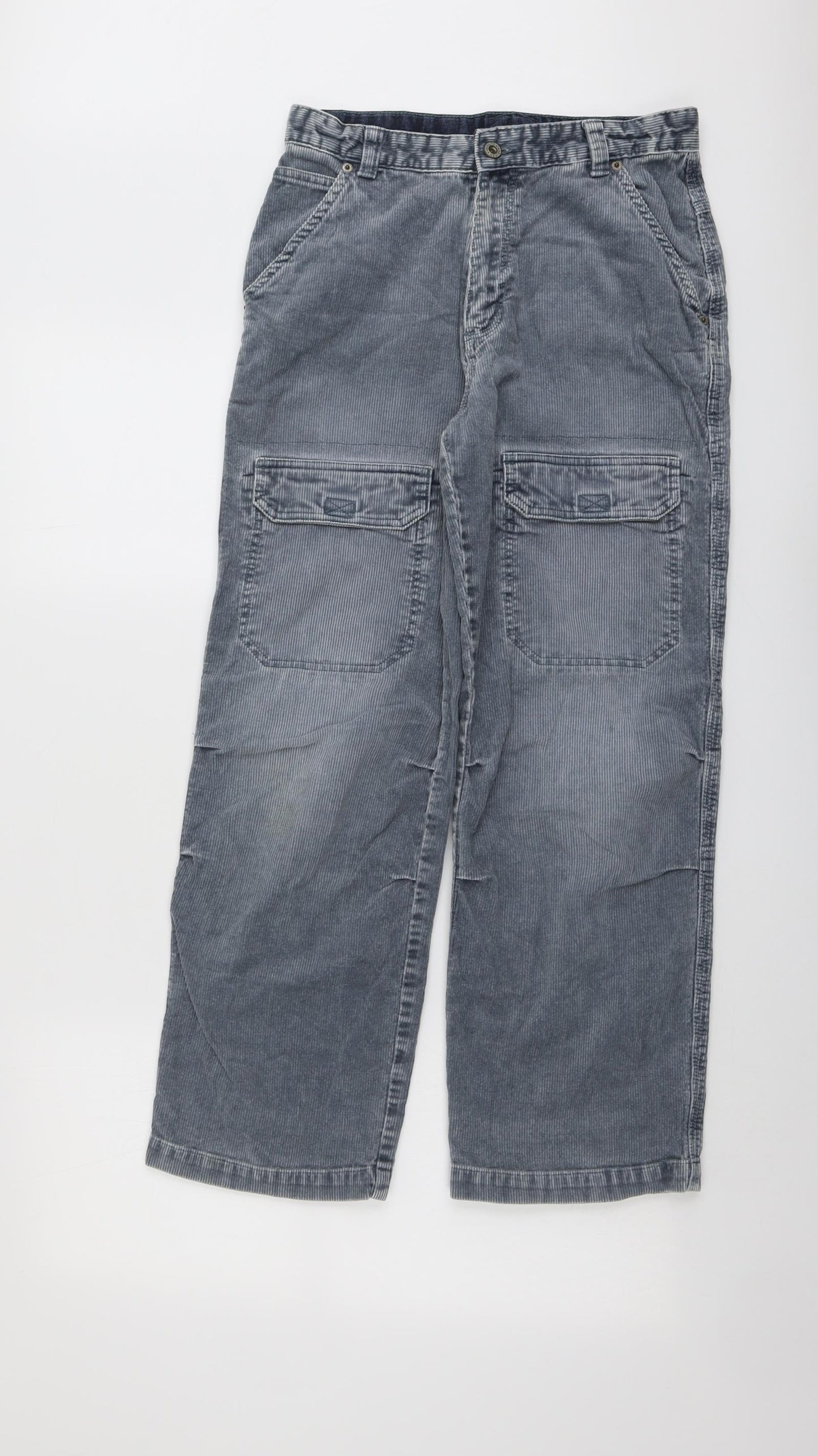 Marks and Spencer# Boys Blue Cotton Cargo Trousers Size 12 Years Regular Button