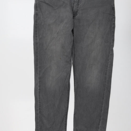 Marks and Spencer Mens Grey Cotton Straight Jeans Size 34 in L29 in Regular Button