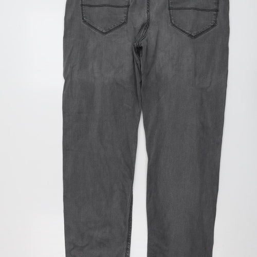 Marks and Spencer Mens Grey Cotton Straight Jeans Size 34 in L29 in Regular Button