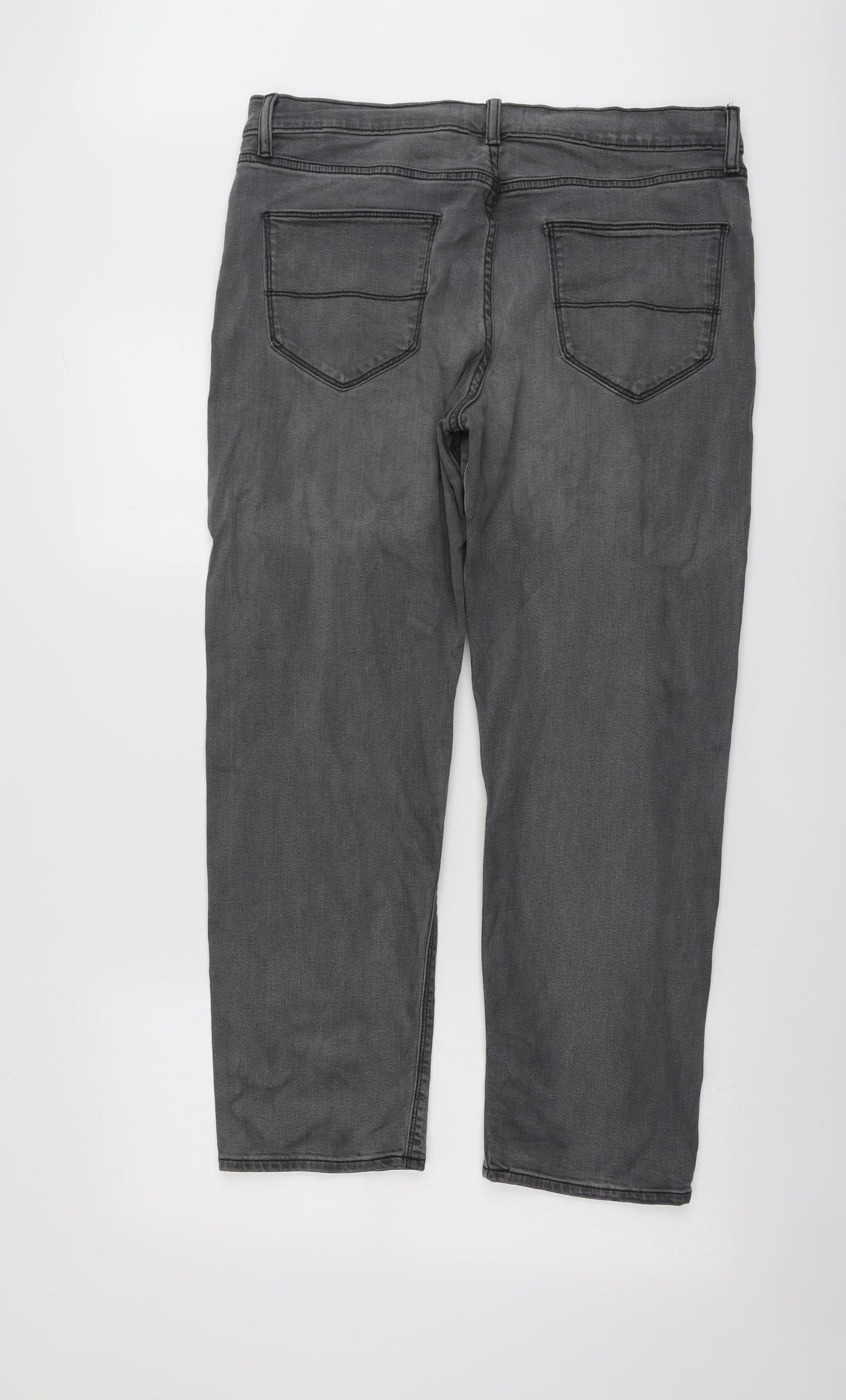 Marks and Spencer Mens Grey Cotton Straight Jeans Size 34 in L29 in Regular Button