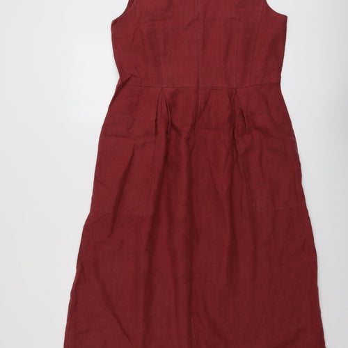 Laura Ashley Womens Red Linen A-Line Size 12 Boat Neck Zip