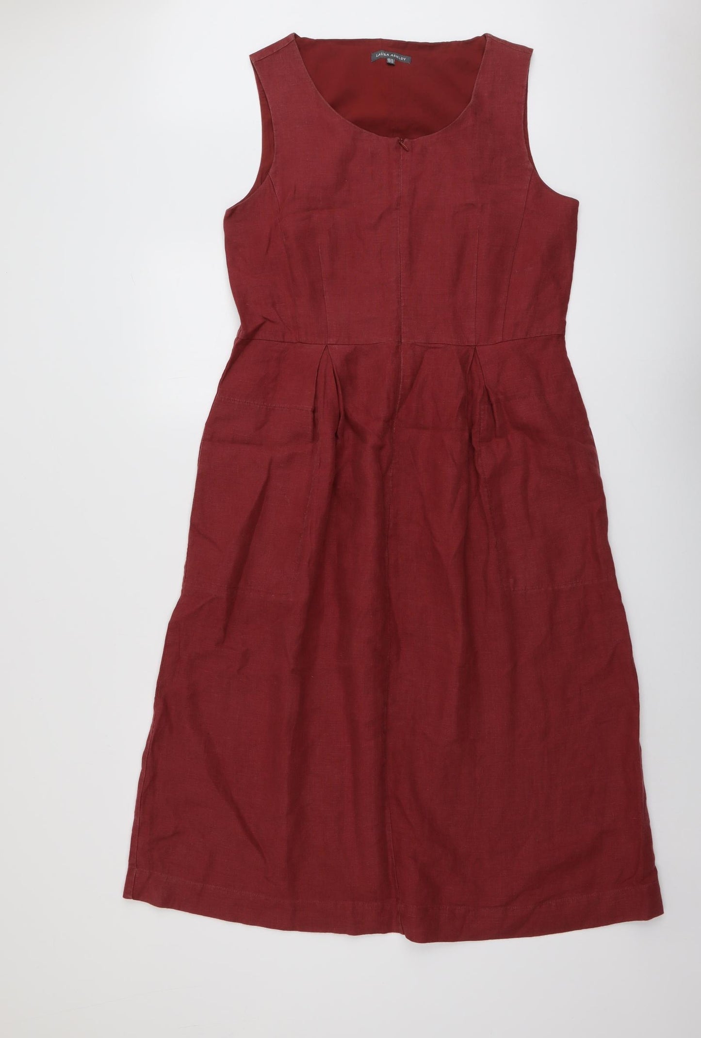 Laura Ashley Womens Red Linen A-Line Size 12 Boat Neck Zip