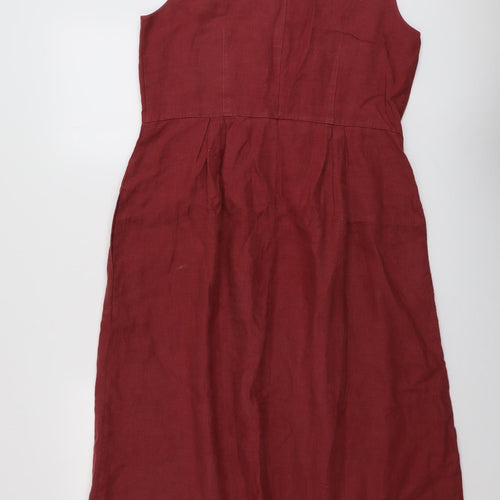 Laura Ashley Womens Red Linen A-Line Size 12 Boat Neck Zip