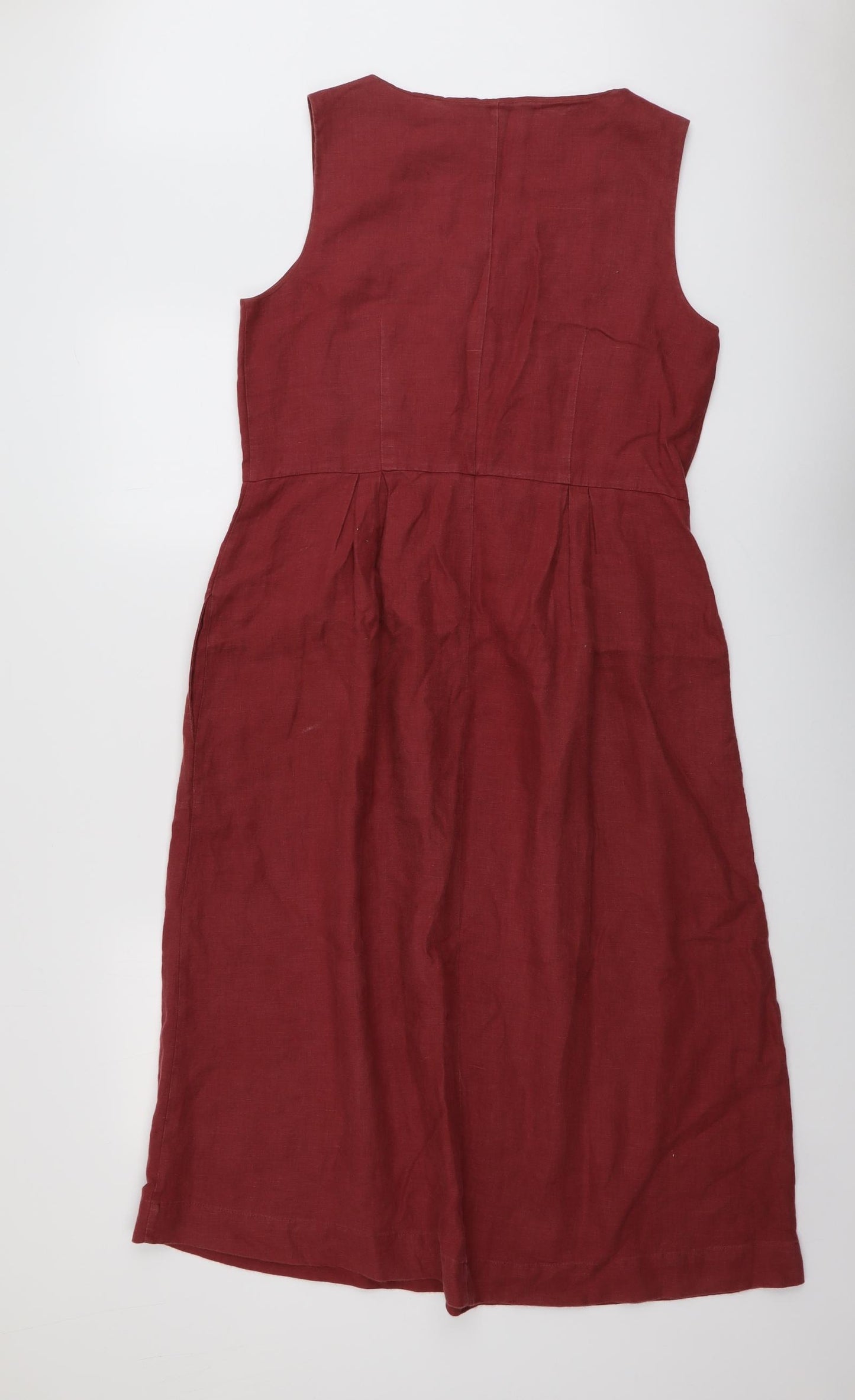 Laura Ashley Womens Red Linen A-Line Size 12 Boat Neck Zip