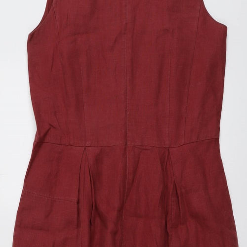 Laura Ashley Womens Red Linen A-Line Size 12 Boat Neck Zip