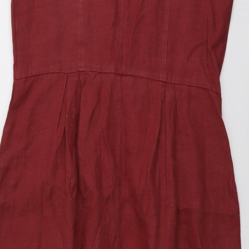 Laura Ashley Womens Red Linen A-Line Size 12 Boat Neck Zip