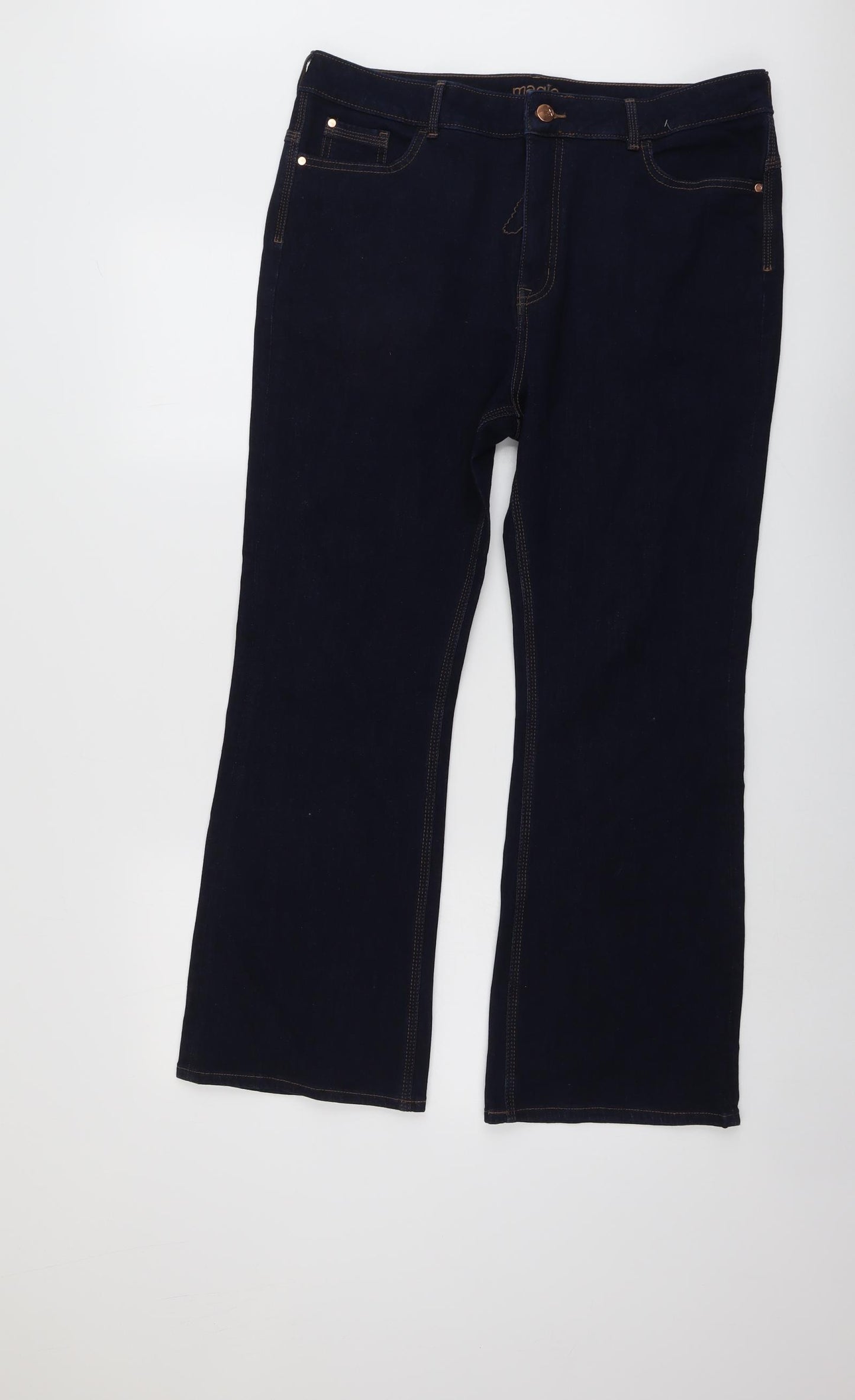 Marks and Spencer Womens Blue Cotton Bootcut Jeans Size 18 L27 in Slim Button