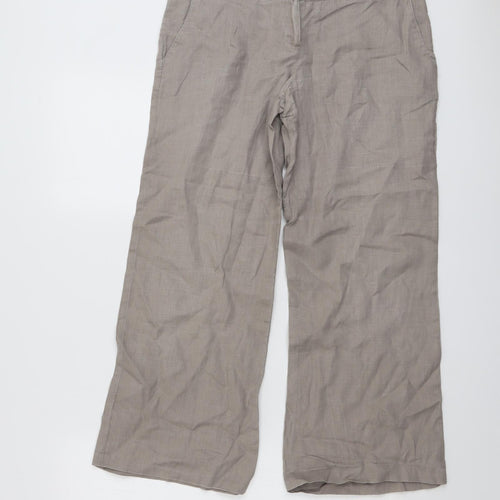 Camaieu Womens Beige Linen Trousers Size 10 L26 in Regular Button