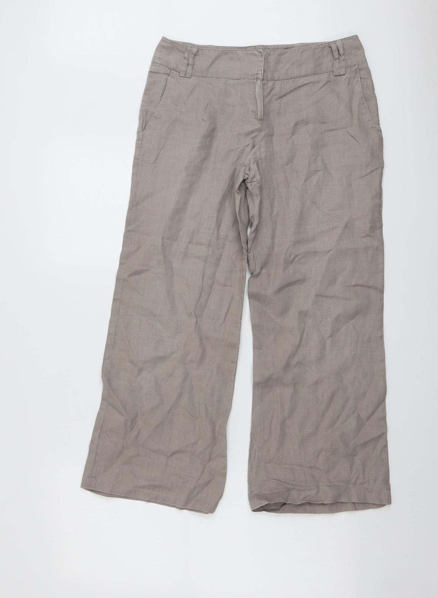 Camaieu Womens Beige Linen Trousers Size 10 L26 in Regular Button