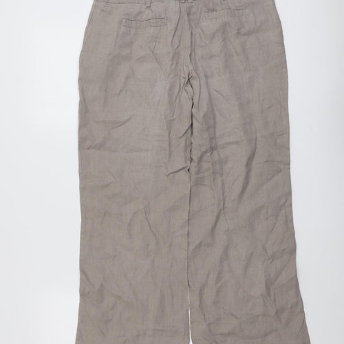 Camaieu Womens Beige Linen Trousers Size 10 L26 in Regular Button