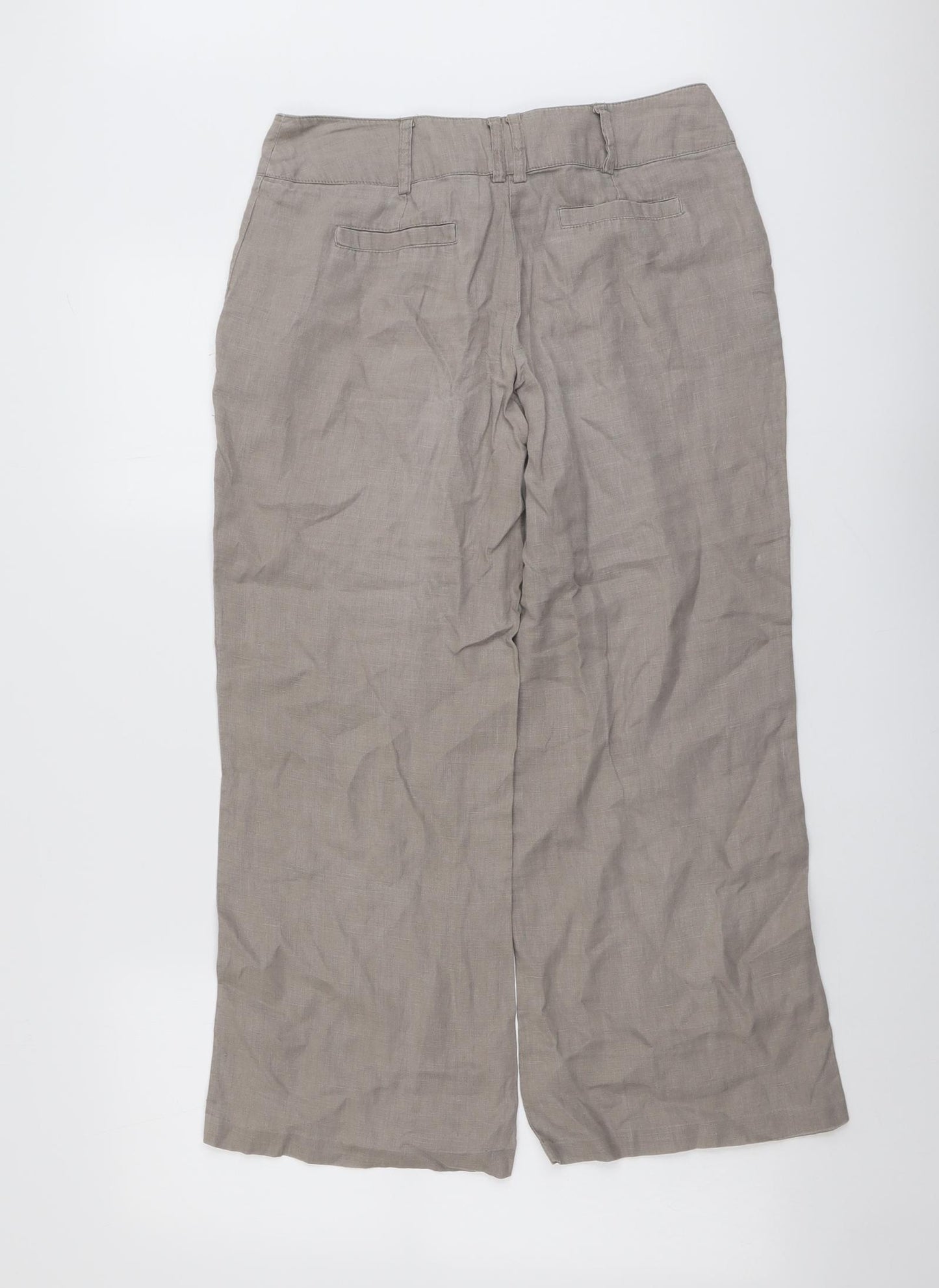 Camaieu Womens Beige Linen Trousers Size 10 L26 in Regular Button