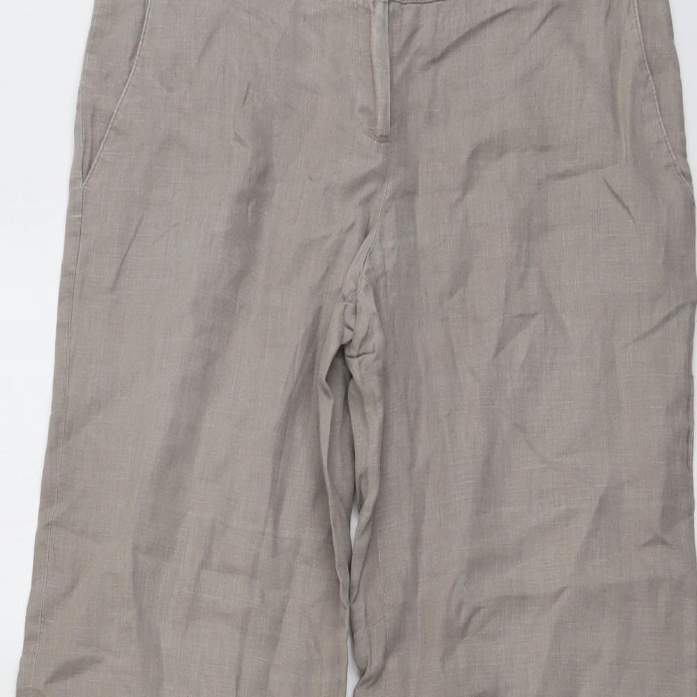 Camaieu Womens Beige Linen Trousers Size 10 L26 in Regular Button