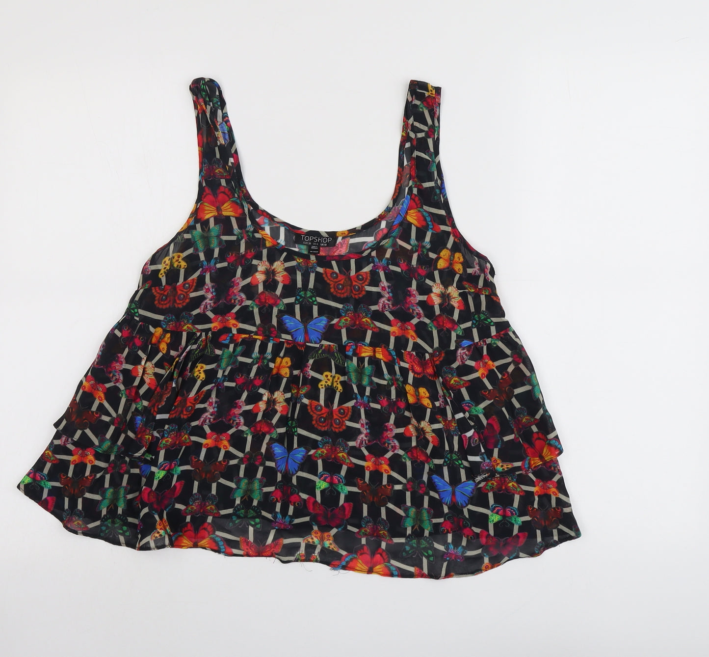 Topshop Womens Multicoloured Geometric Polyester Basic Tank Size 10 Scoop Neck - Butterfly Pattern