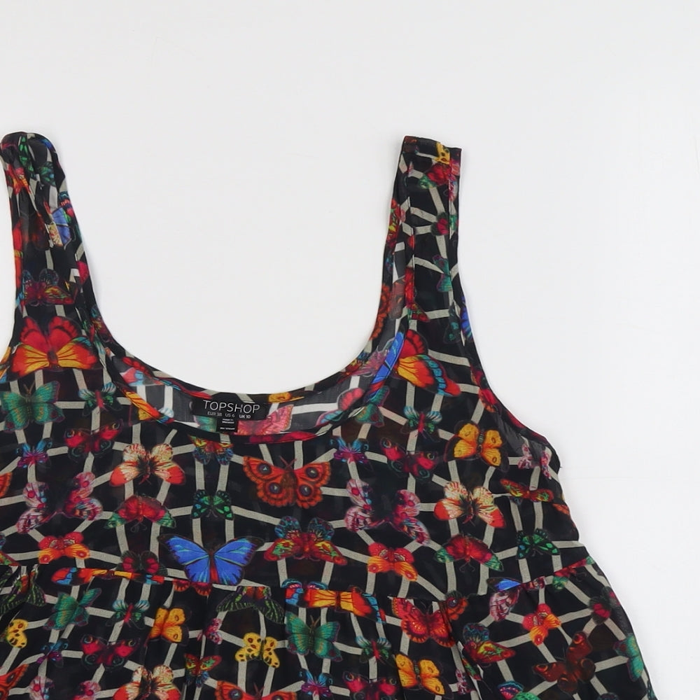 Topshop Womens Multicoloured Geometric Polyester Basic Tank Size 10 Scoop Neck - Butterfly Pattern