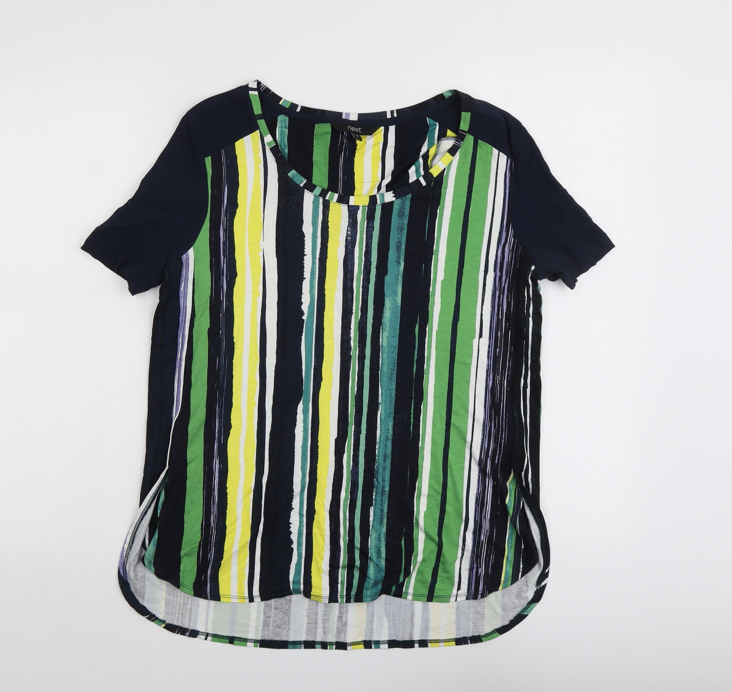 NEXT Womens Multicoloured Striped Viscose Basic T-Shirt Size 10 Boat Neck