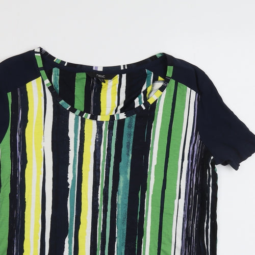 NEXT Womens Multicoloured Striped Viscose Basic T-Shirt Size 10 Boat Neck